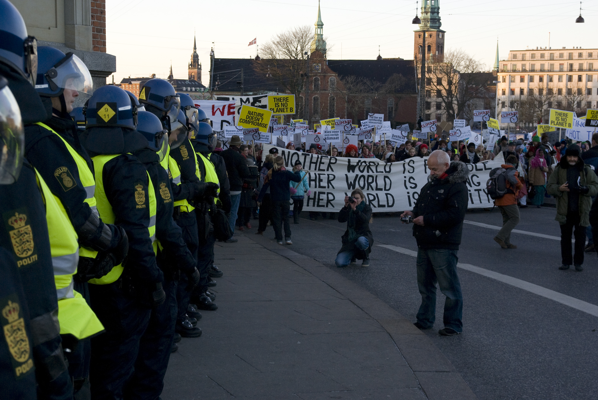 police forces by the side of the cop15 demonstration in Copenhagen 